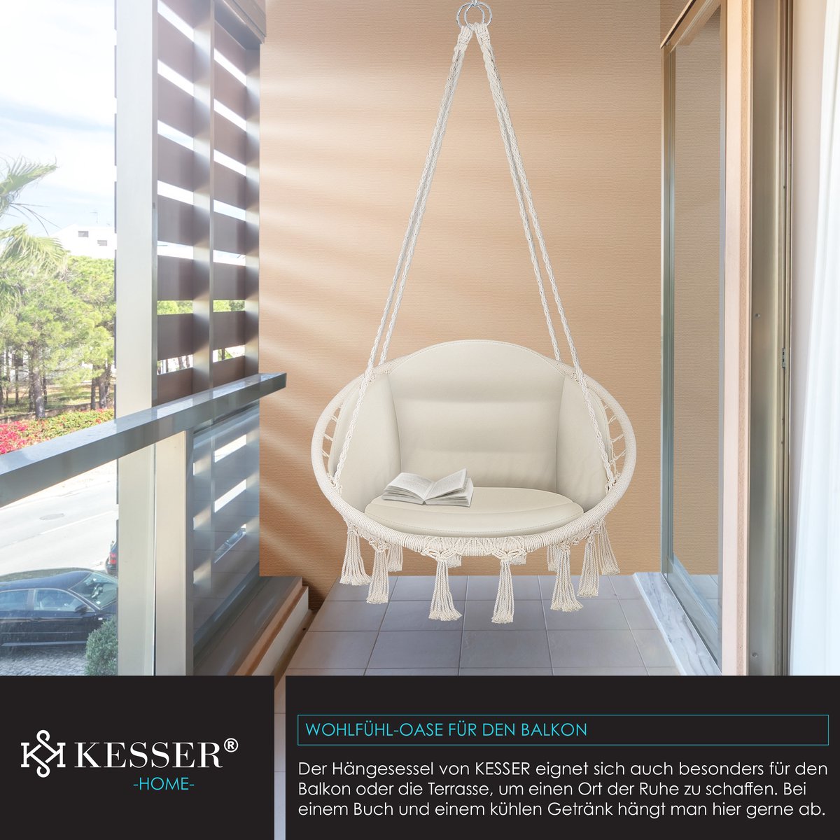 KESSER® Hangstoel Chill met Kussen voor Binnen en Buiten tot 150 kg - Beige