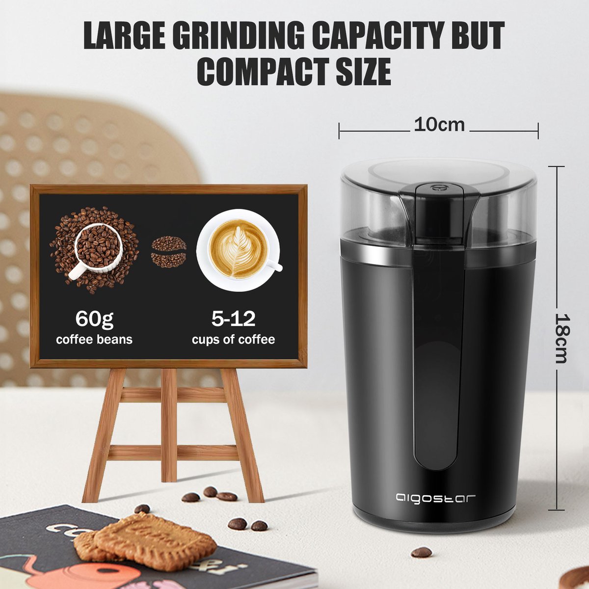 Aigostar Elektrische  Koffiemolen - koffiemaler - 200W - Zwart