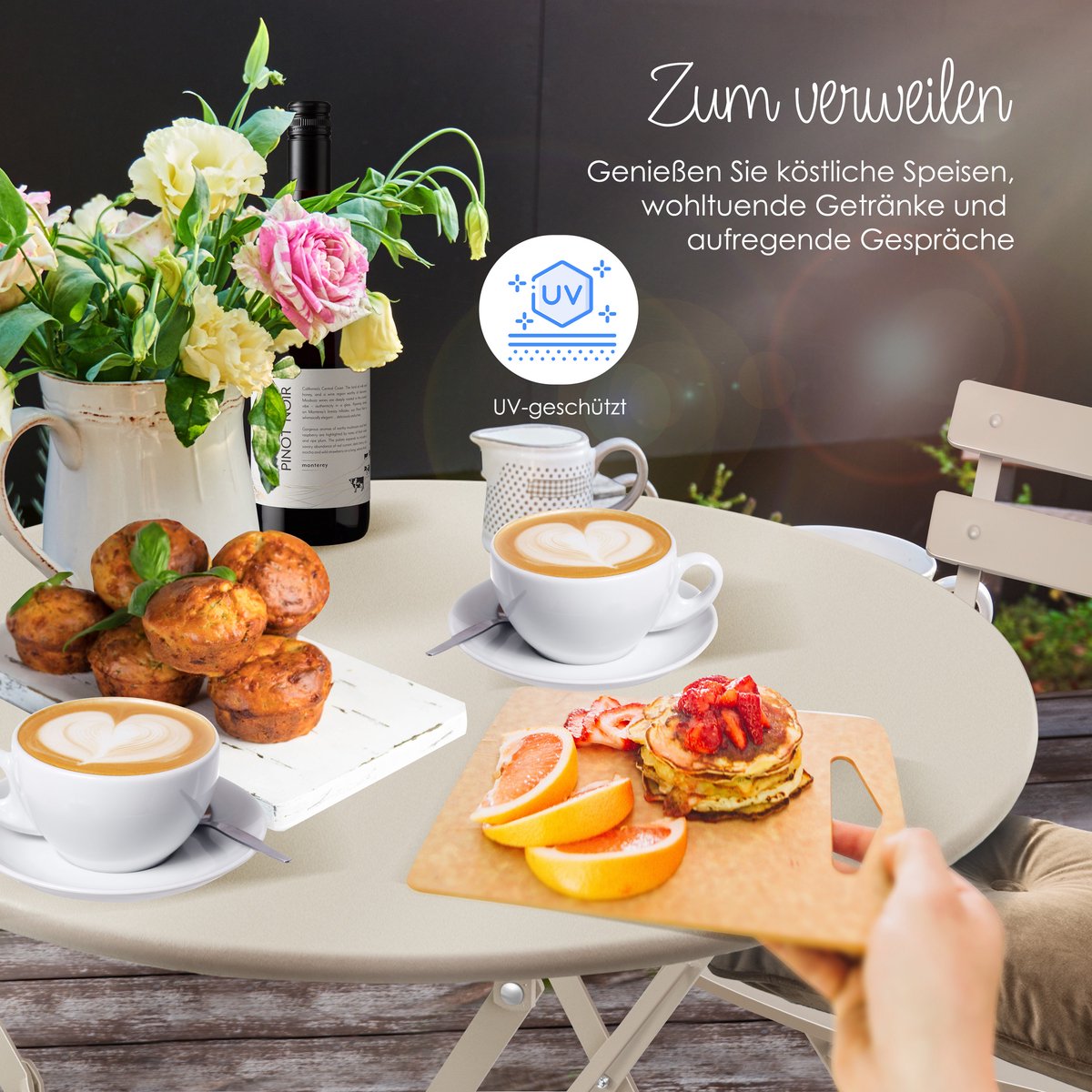 KESSER® Bistroset 3-delige Tafel met 2 inklapbaar stoelen - Balkonset Bistrotafel Bistrostoel Vouwmeubels Tuinset Zitgroep Metalen Tuintafel - Cappuccino