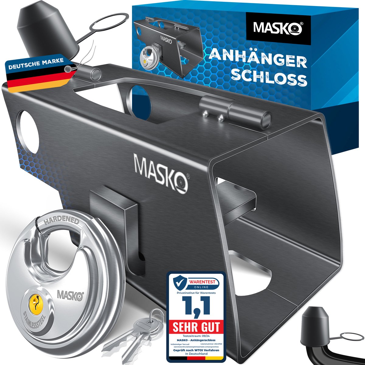 MASKO® Aanhangerslot met scharniersysteem - Diefstalbeveiliging - Antraciet