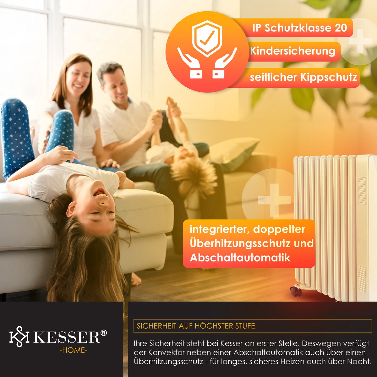 KESSER® Olieradiator - Oliegevulde Radiator 2500W - Elektrische Kachel Energiebesparing met Thermostaat - Touchscreen LED Display WiFi App & Afstandsbediening Electrische Verwarming - Wit