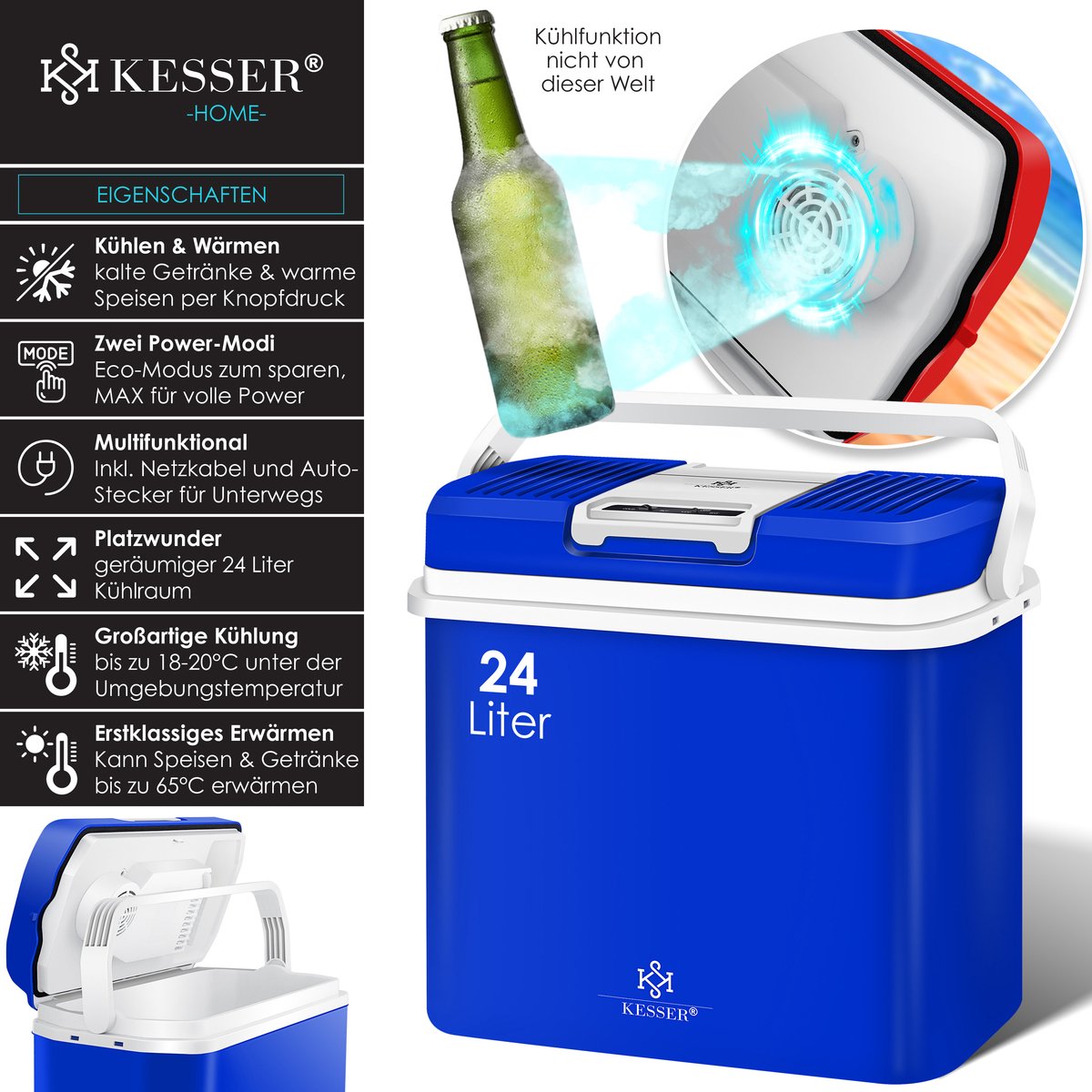Koelbox Elektrisch – 12V en 230 volt - Coolbox - Frigobox - 24L – Blauw