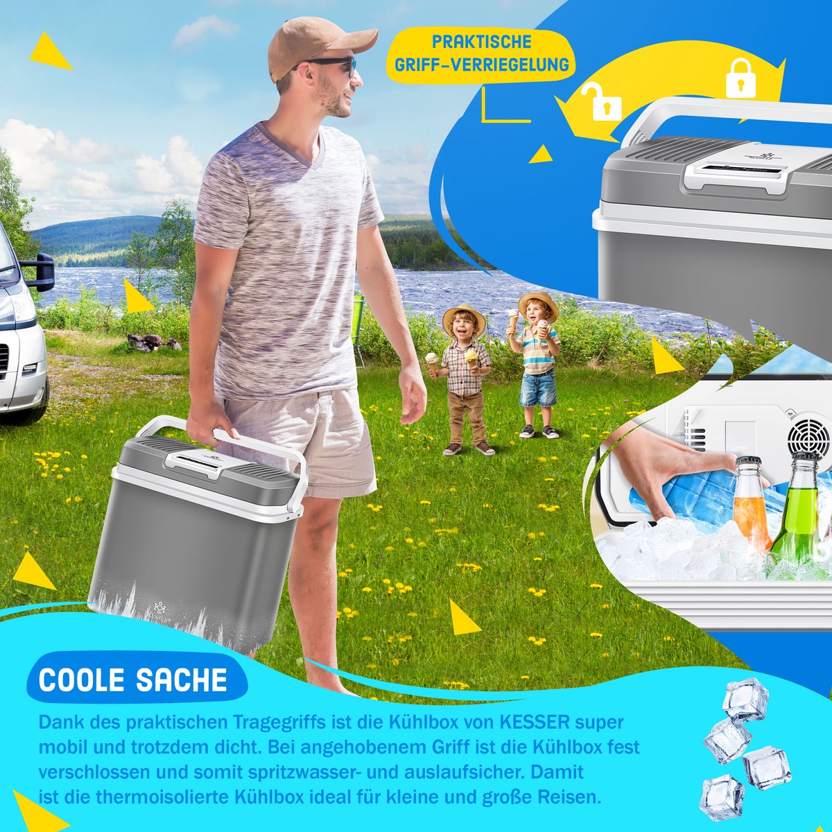 Koelbox Elektrisch – 12V en 230 volt - Coolbox - Frigobox - 24L – Grijs •