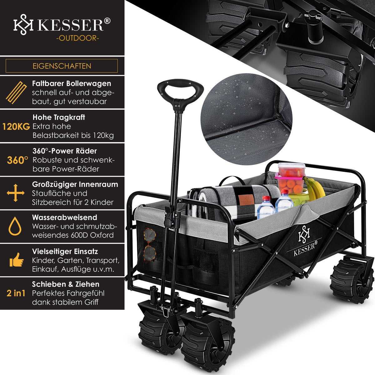 KESSER® Bolderkar - Opvouwbaar - Bolderwagen - Zwart