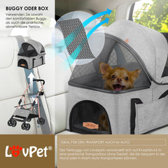 LOVPET® Hondenbuggy 2in1 Huisdieren - Wandelwagen - Lichtgrijs
