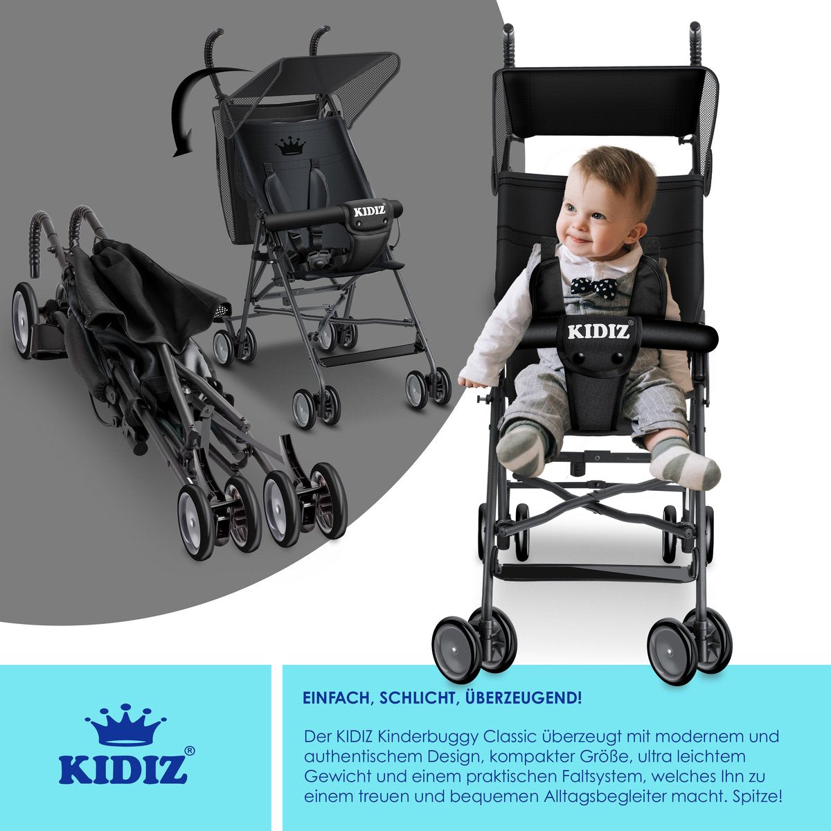 KIDIZ® Kinderwagen - Wandelwagen - Kinderbuggy - Zwart