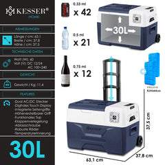 KESSER® Elektrische Koelbox - Compressor - tot -20°C - 30L - Marineblauw