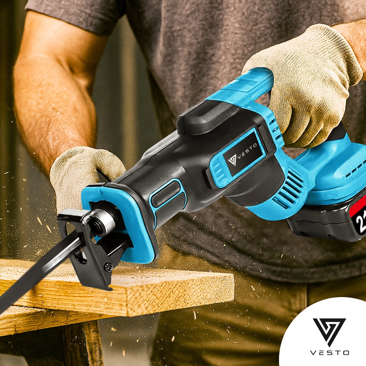 Vesto® Accu Reciprozaag – 21V Li-Ion – Incl. 2 Accu’s, Zaagbladen & Koffer – 25mm Slag – Voor Hout, Metaal & Kunststof – Snelwisselsysteem – Draadloos