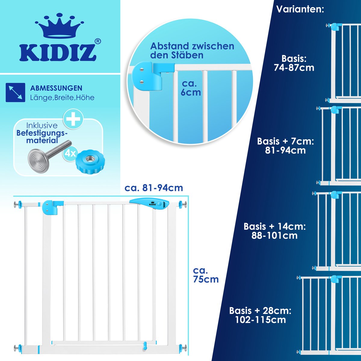 KIDIZ® Traphekje zonder boren - Veiligheidshekje - 74-87cm - Blauw