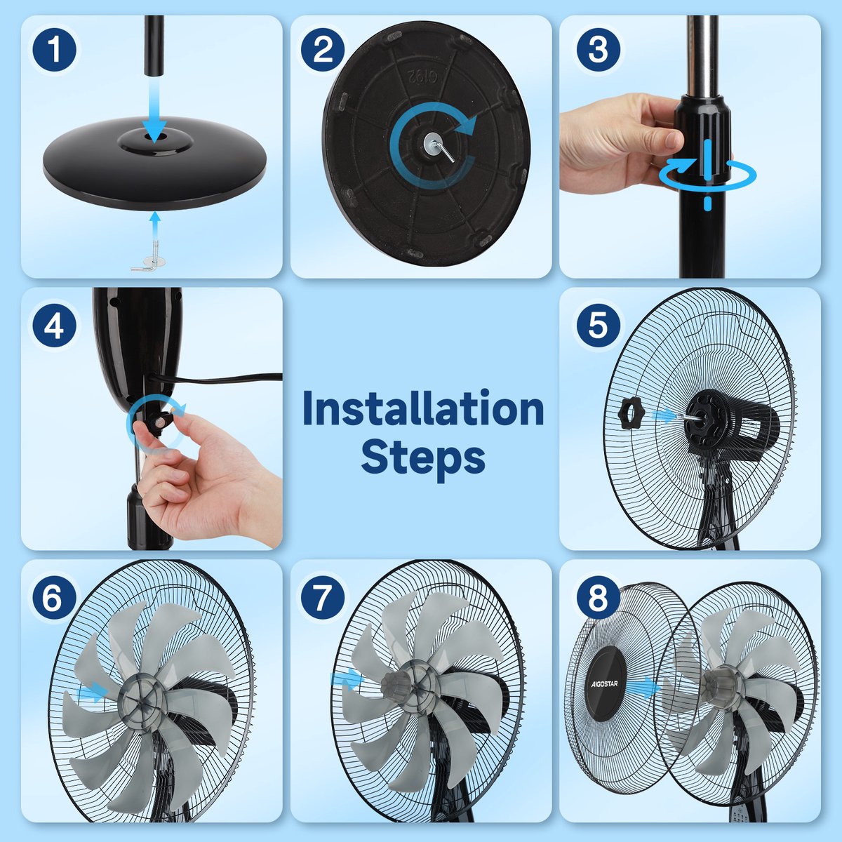 Aigostar Carr - Statiefventilator - 9 bladen - Ventilator Staand - Afstandsbediening - Ø 41cm - 60W - Staande Ventilator - Zwart