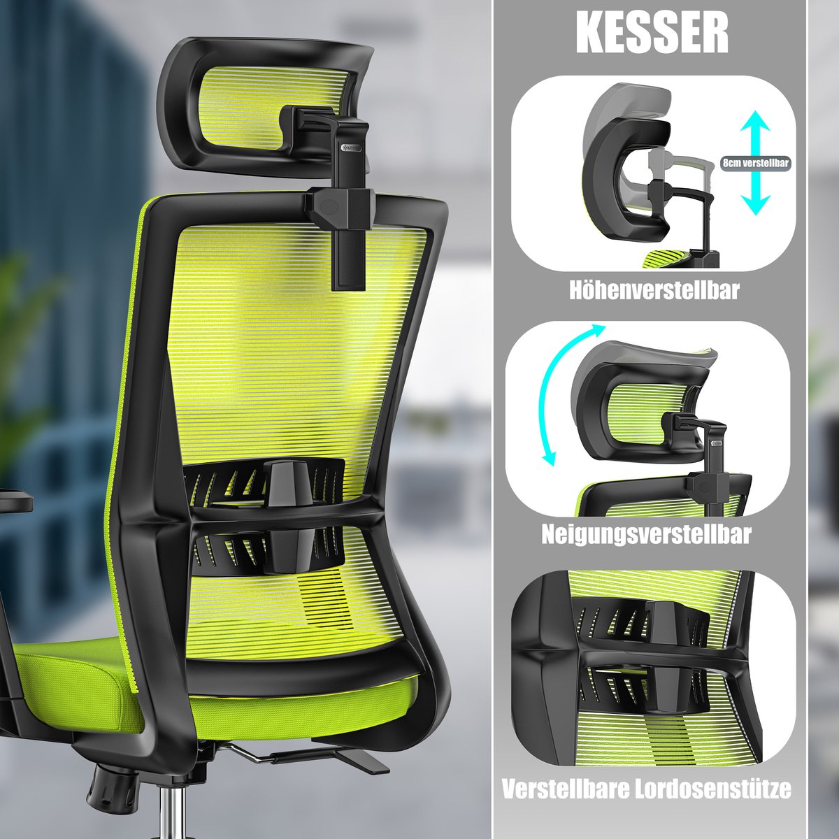 KESSER® Ergonomische Bureaustoel - Gamestoel - Office Chair - Groen