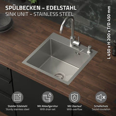 Spoelbak - Wasbak - Keuken - 45x45 cm - RVS - ML-Design