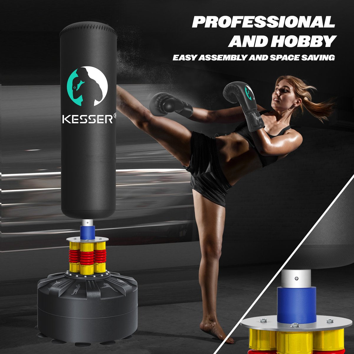 KESSER® Staande Bokszak - Bokspaal met Zuignapbodem - Zwart