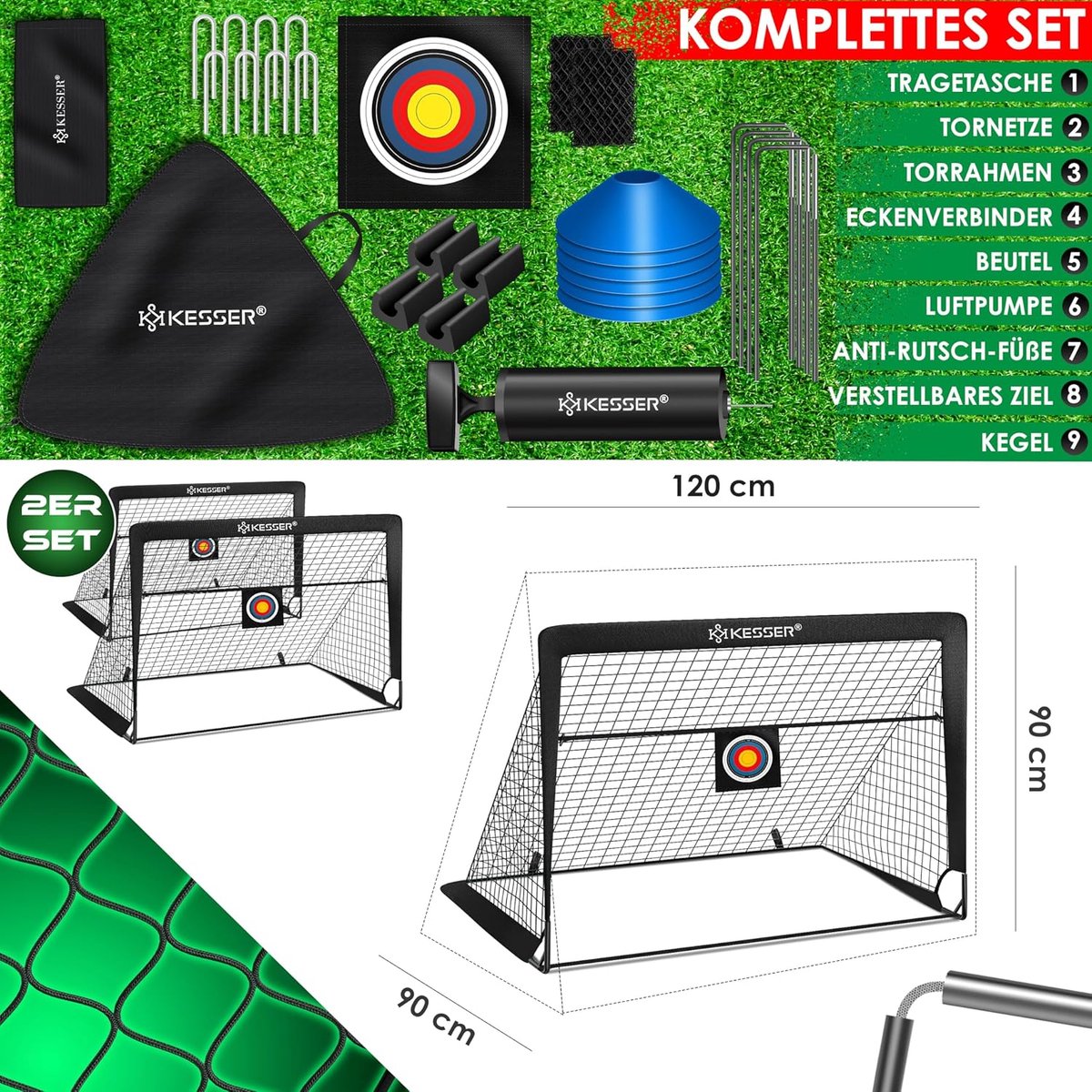 KESSER® Voetbaldoel voor kinderen - Pop-up - Set van 2 - Zwart