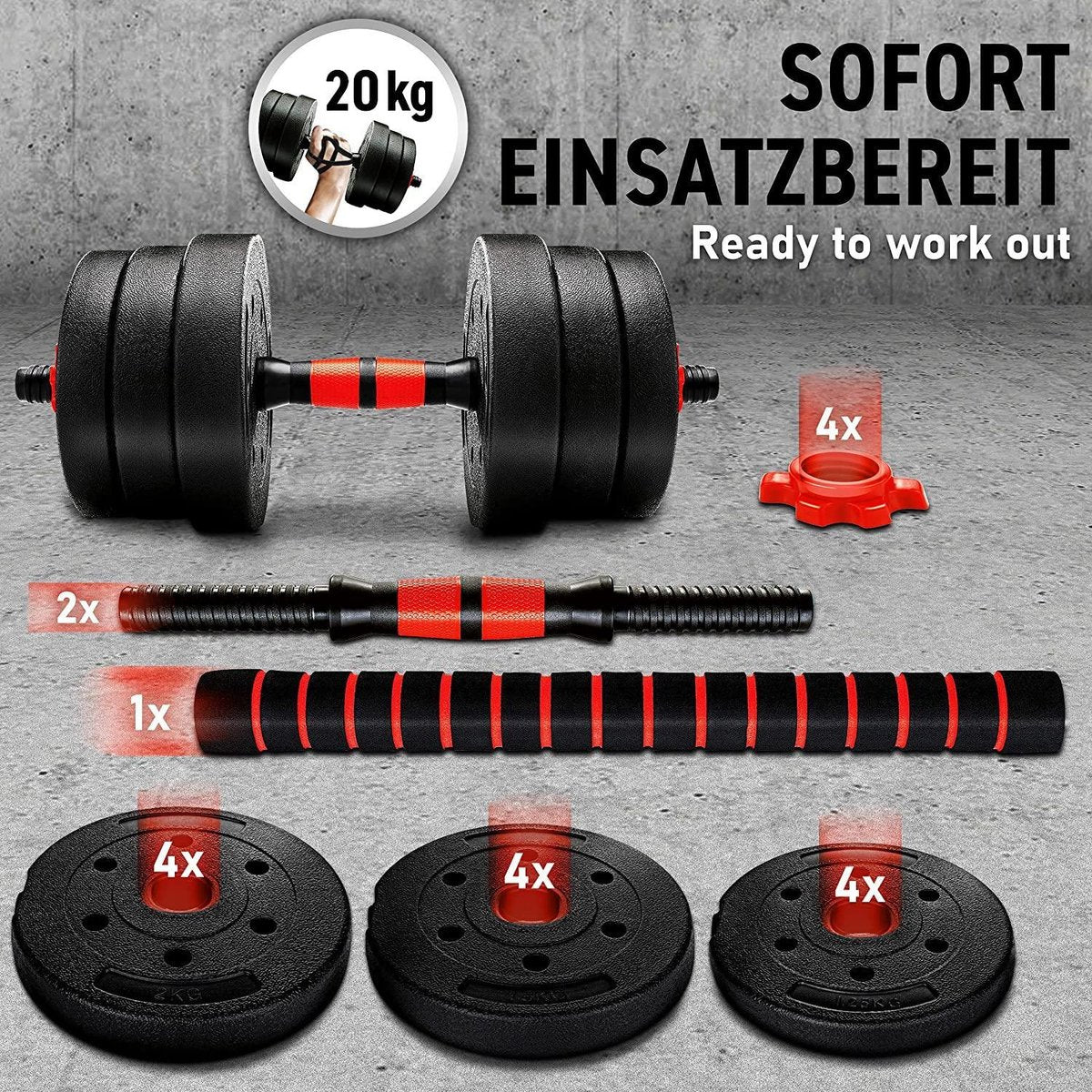 Halterset-dumbell set-2-in-1 verstelbare halterset 20 kg- gewichten-armtraining-fitness-krachttraining