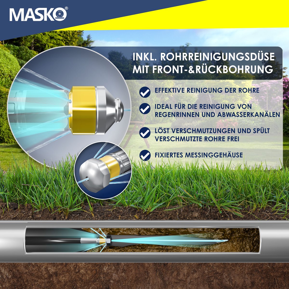 MASKO® Rioolreinigingset - Rioolslang 15 Meter - Universele Afvoerslang - Zwart