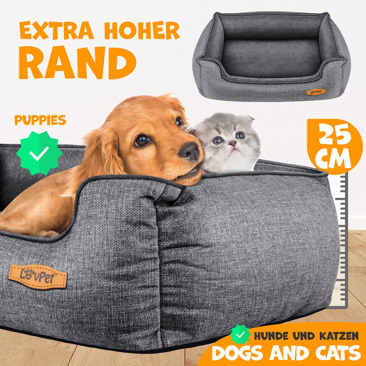 LovPet® Hondenbed - Hondenmand - 70x55x21 cm - Grijs