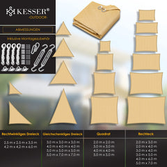 KESSER® Schaduwdoek 3,6x3,6m - Zonnezeil - Waterafstotend - Zand