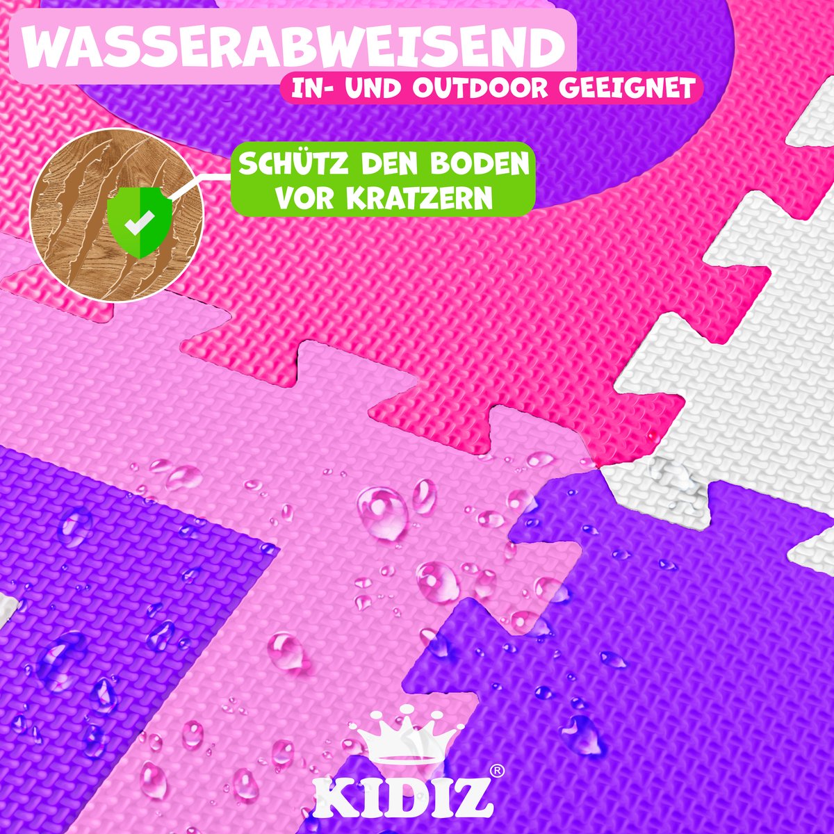 KIDIZ® 86-Delige Puzzelmat Speeltapijt Schuimmat Kindertapijt, Puzzel Cijfers en Letters Beschermende Mat - Roze