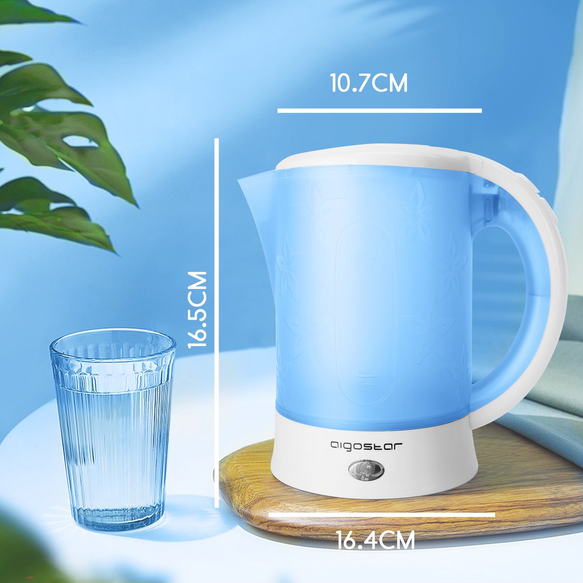 Aigostar Waterkoker - 0.6 Liter - Reiswaterkoker - 650W - Blauw/Wit