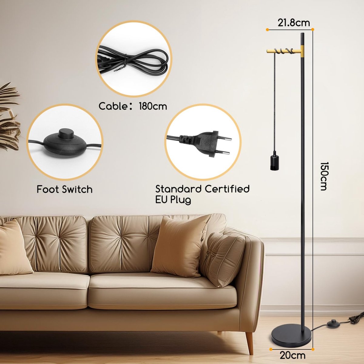 Aigostar Staande lamp - Industriële Vloerlamp - Zwart