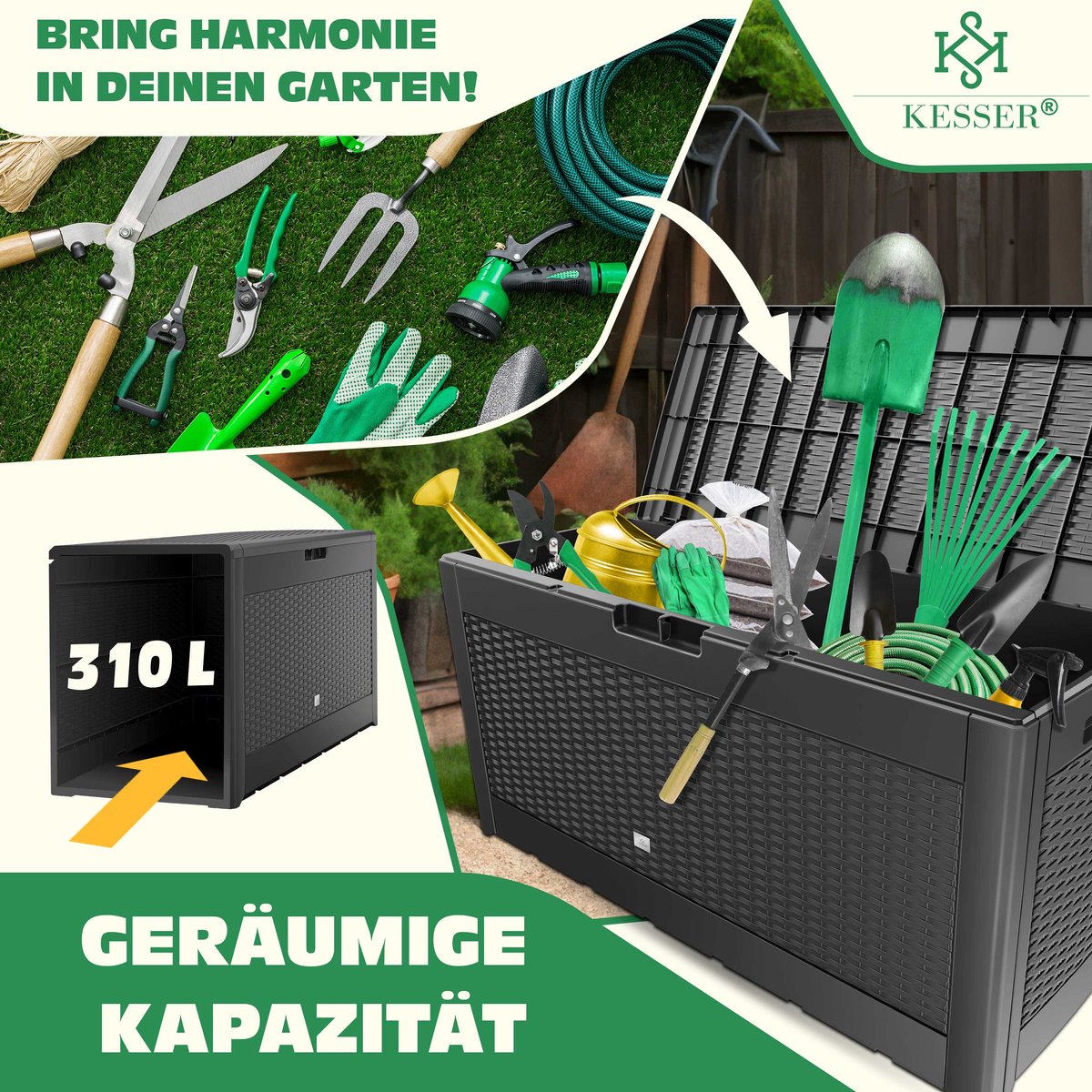 KESSER® Opbergbox 310L - Inklapbaare - Tuinkist - Antraciet •
