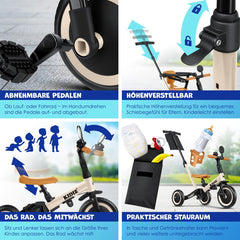 KIDIZ® Loopfiets 6in1 - Driewieler - Kinderfiets - 1-5 Jaar - Beige