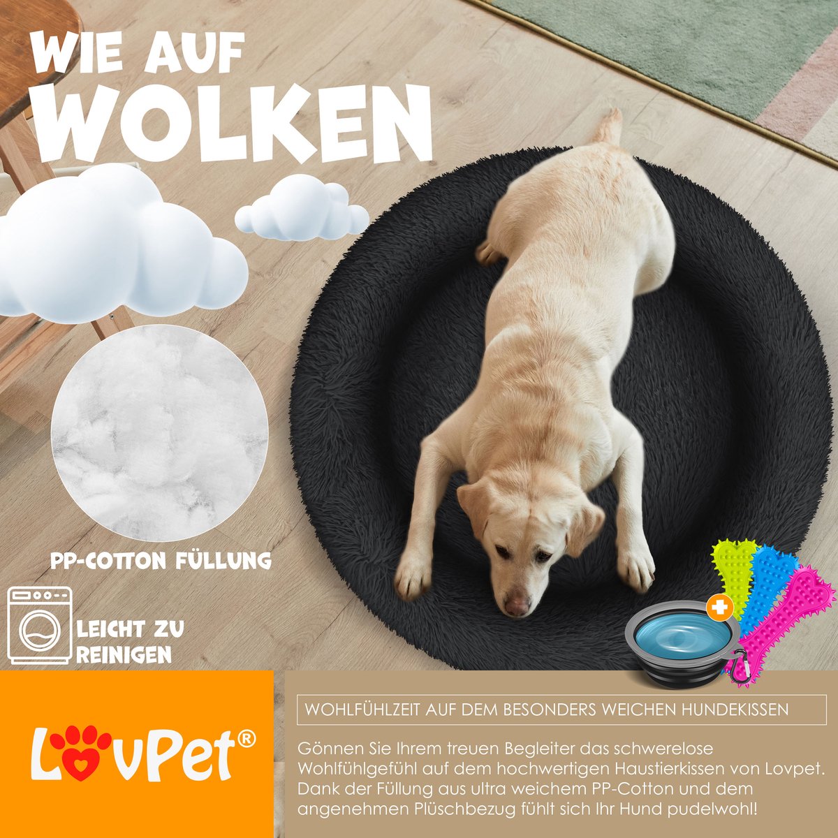 LovPet® Hondenbed - Hondenmand - 70x70cm - XL - Zwart •