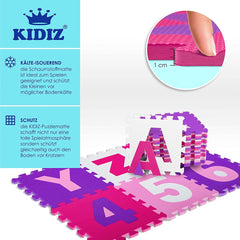 KIDIZ® 86-Delige Puzzelmat Speeltapijt Schuimmat Kindertapijt, Puzzel Cijfers en Letters Beschermende Mat - Roze