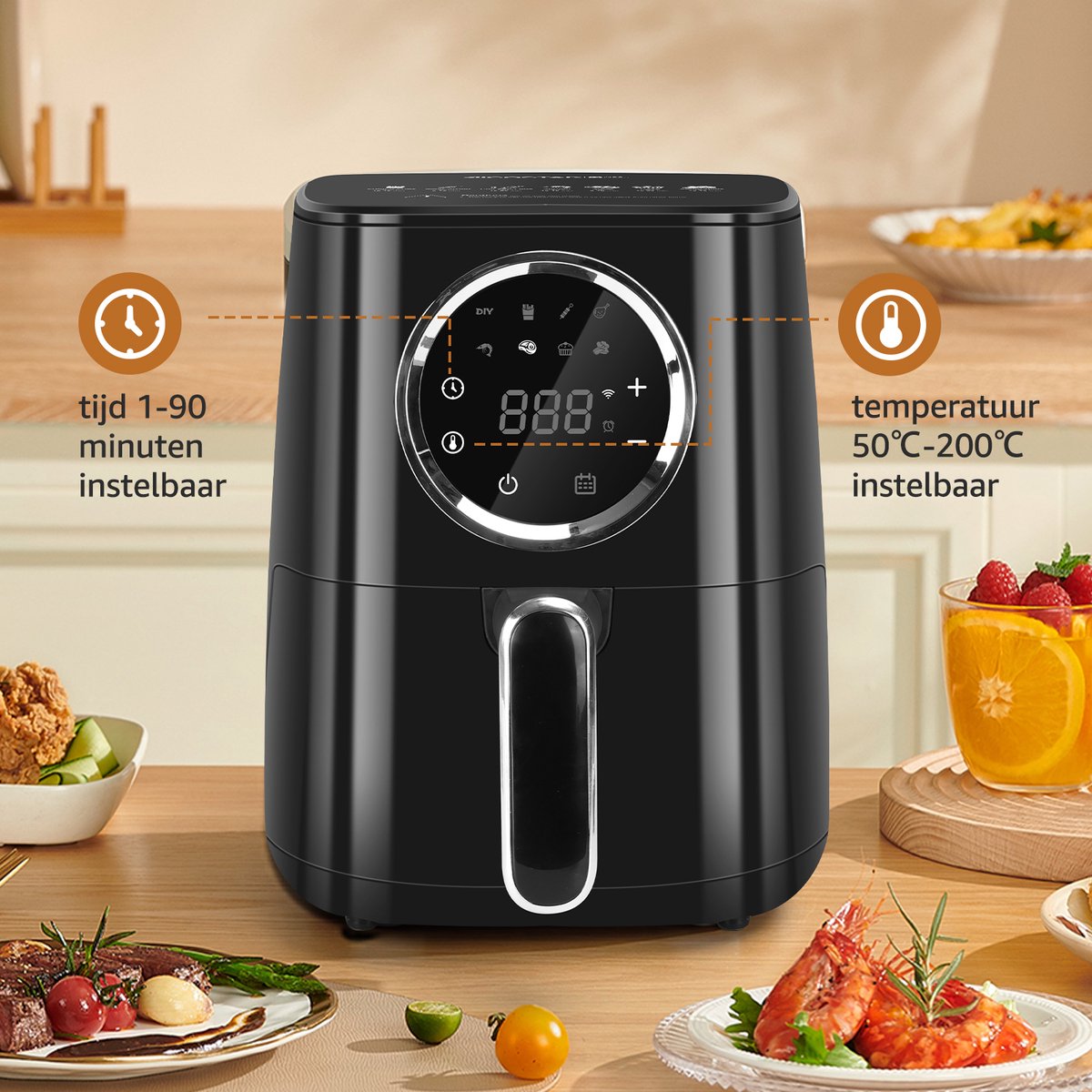 Aigostar Airfryer - Heteluchtfriteuse - 4,5L - 1400W - Zwart