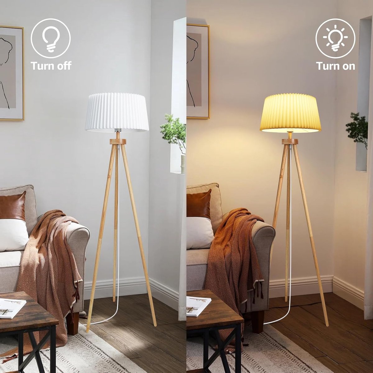Aigostar 102FP - Vloerlamp - Staande lamp - h: 145cm - E27 Fitting - Leeslamp - Stalamp - Woonkamer - Slaapkamer - Excl. lichtbron