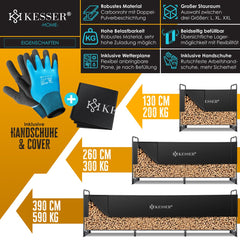 KESSER® Houtopslag voor Buiten - Metaal Houtrek 200kg Haardhout Opslag - Brandhout Rek met Stalen Frame + Afdekking & Handschoenen, Waterdichte Brandhoutrek Haardhoutrek - 390x36x117cm