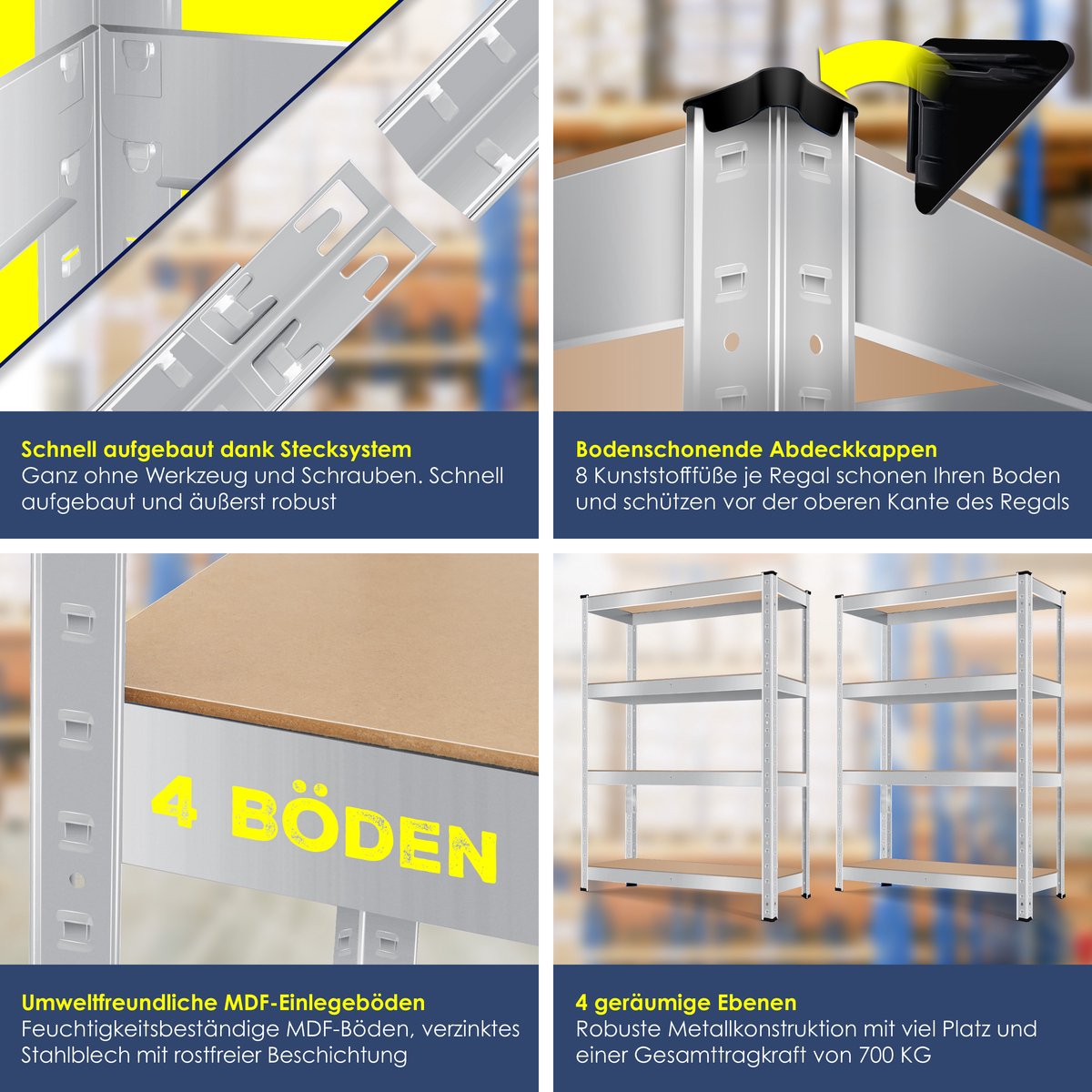 MASKO® Opbergrek - Stellingkasten - Set van 2 - Tot 1400kg - Zilver •