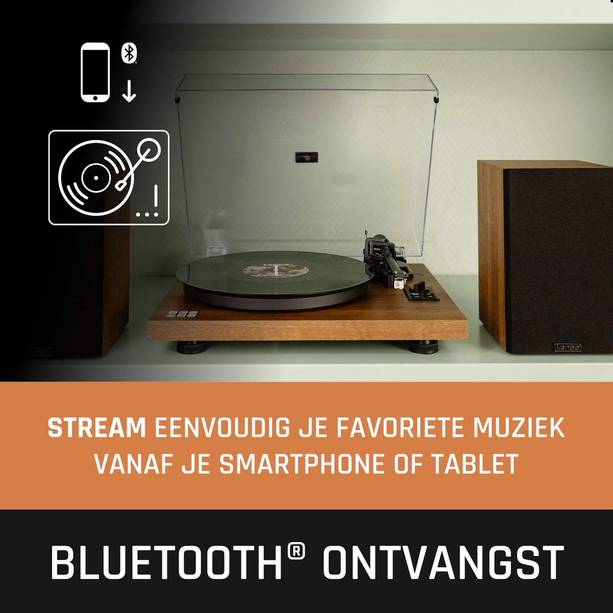 Lenco Platenspeler met Bluetooth - Twee externe Speakers - Ingebouwde Versterker - LS-480WD - Hout
