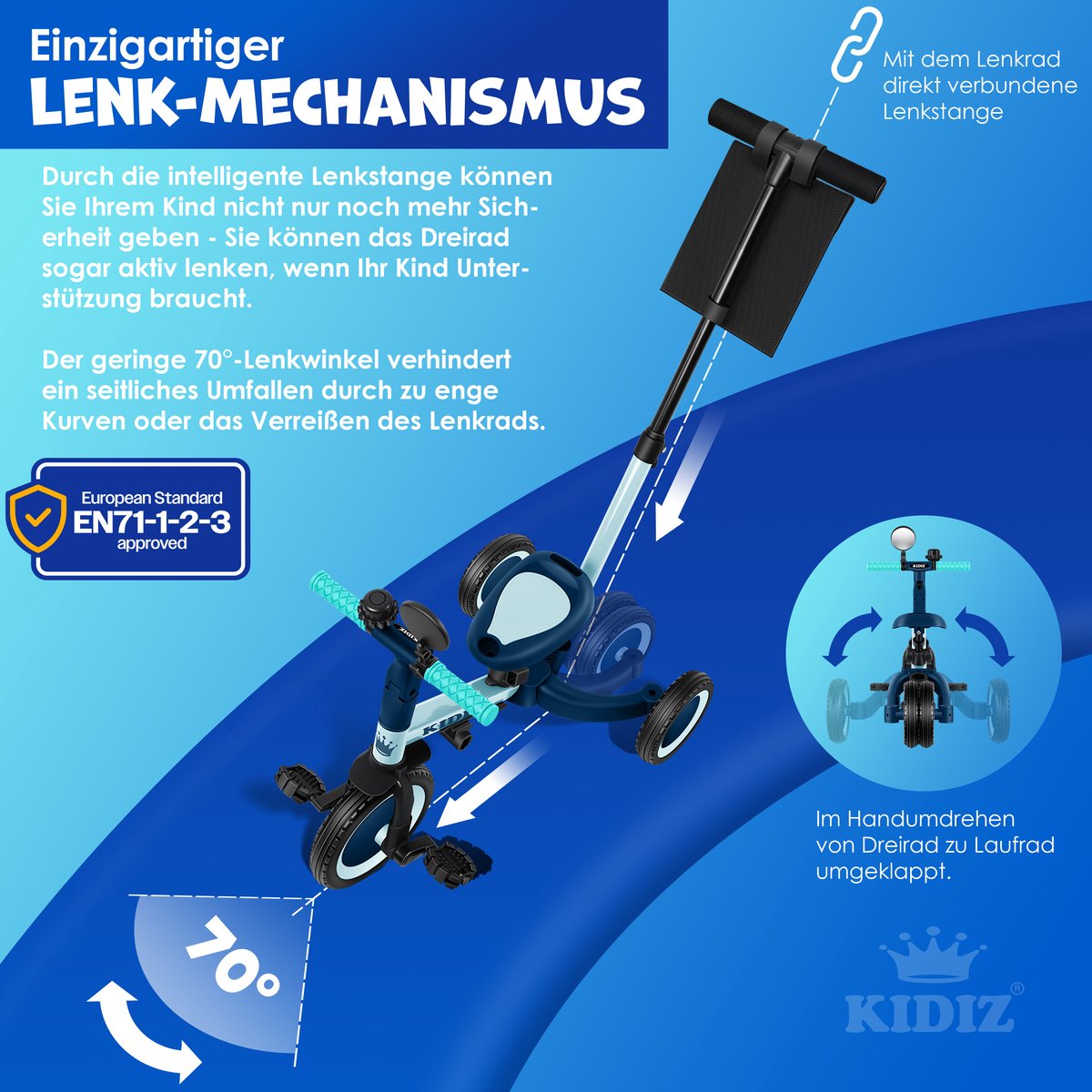 KIDIZ® Loopfiets 6in1 - Driewieler - Kinderfiets - 1-5 Jaar - Blauw