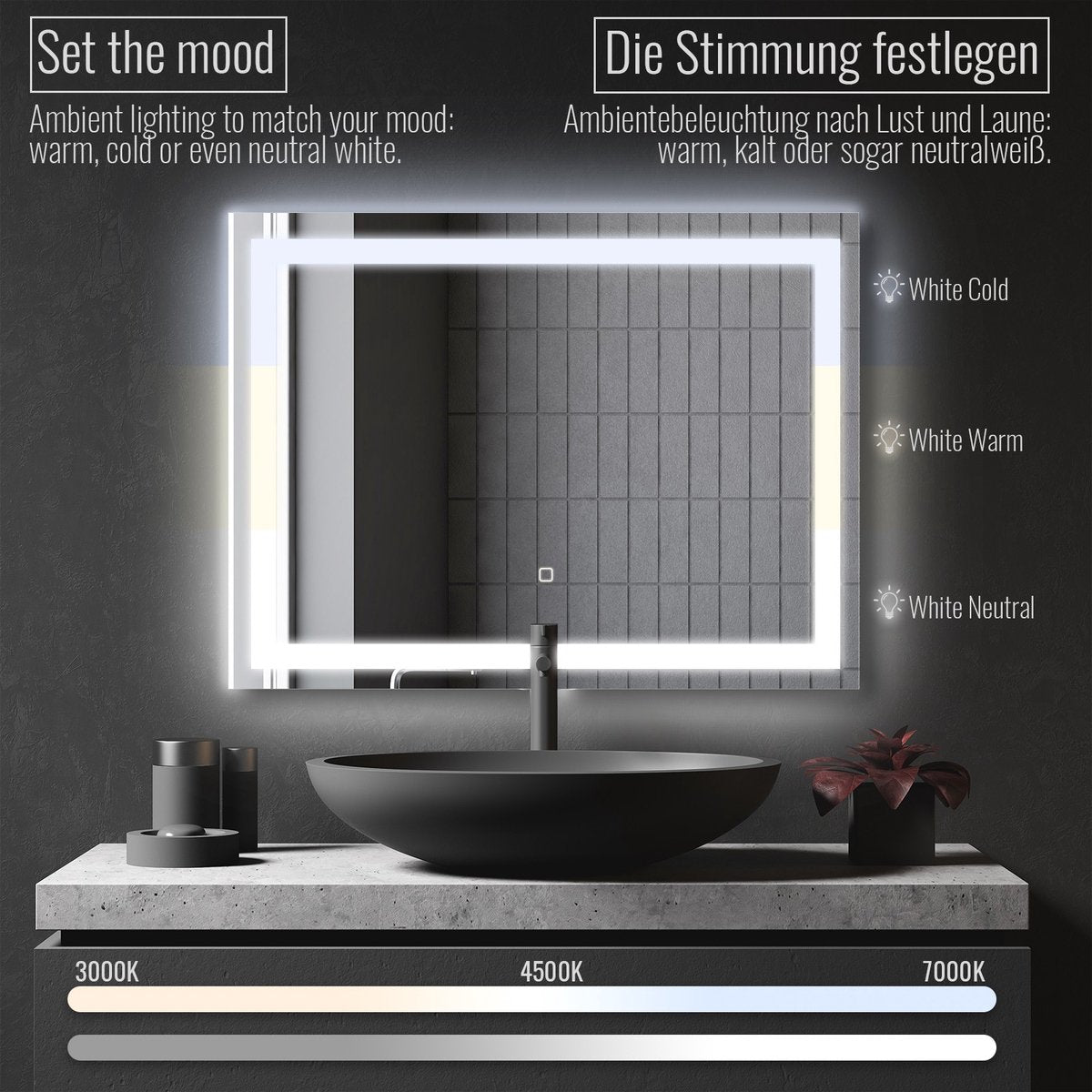 Badkamerspiegel met verlichting - Wandspiegel - 80x60 cm - Aquamarin