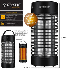 KESSER® Elektrische Verwarming - Terrasverwarmer met IP55 - 53cm - Zwart