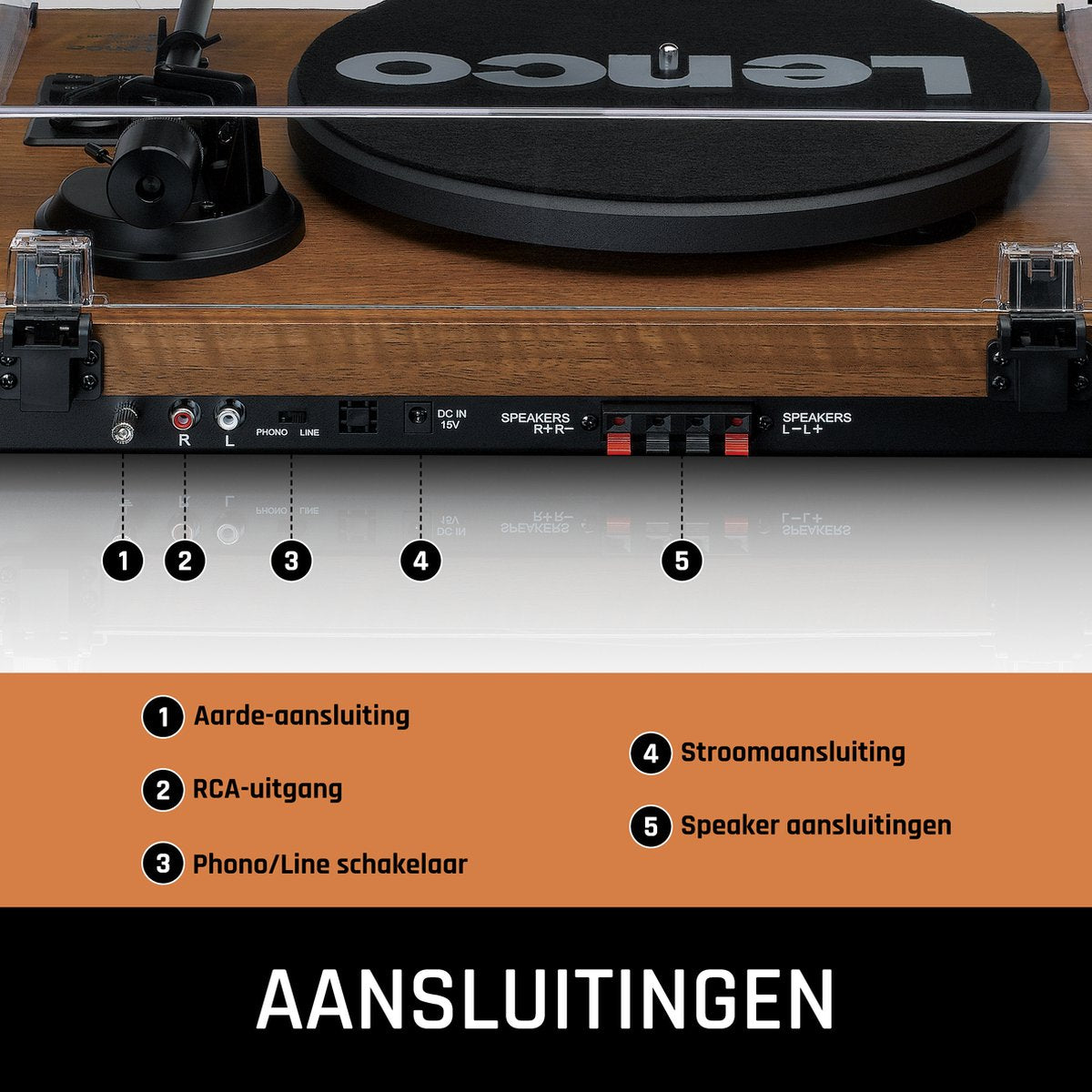 Lenco Platenspeler met Bluetooth - Twee externe Speakers - Ingebouwde Versterker - LS-480WD - Hout
