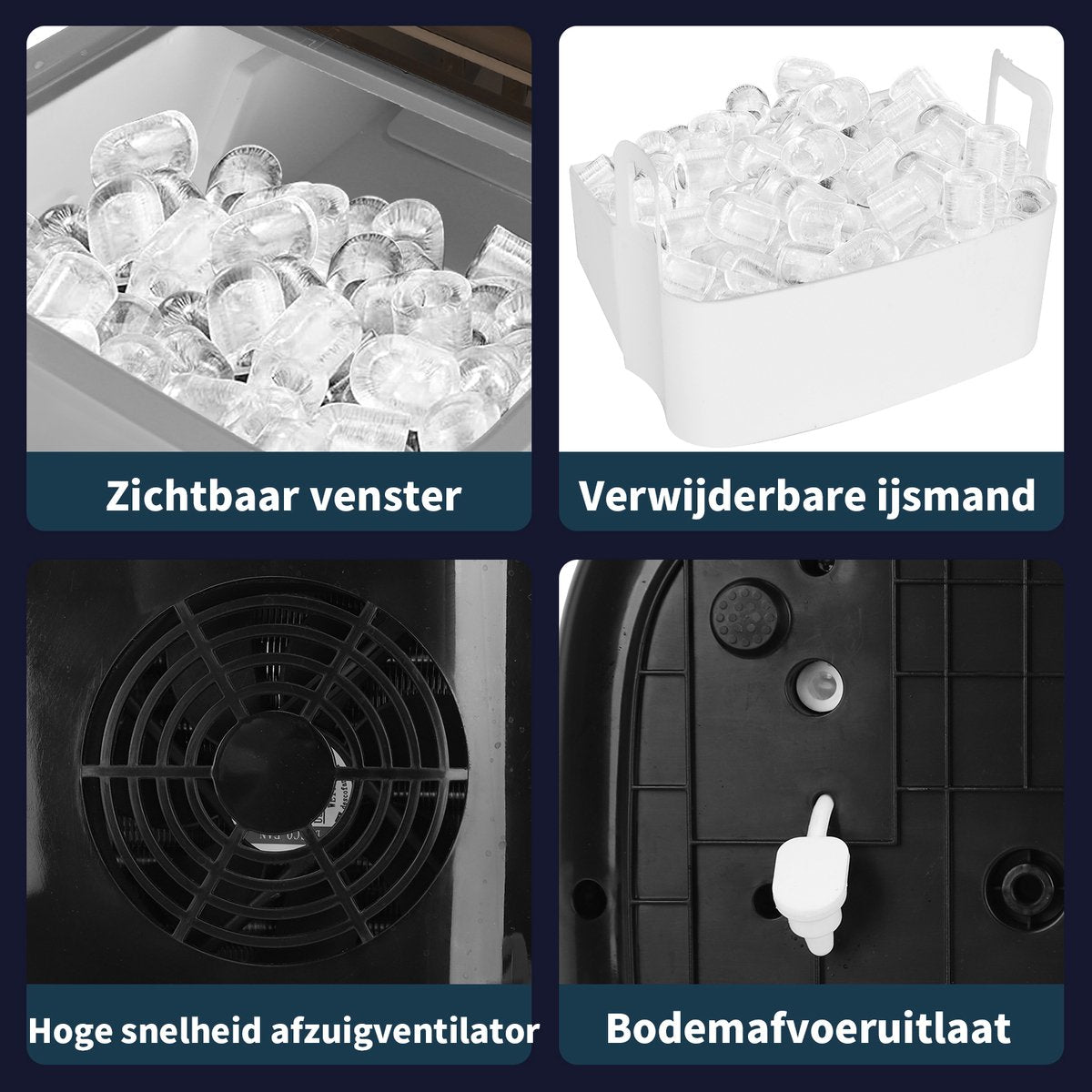 Aigostar IJsblokjesmachine – 1.5L -14kg/24 uur – IJsblokjesmaker met IJsschep – Zelfreinigingsfunctie - Draagbaar - Zwart
