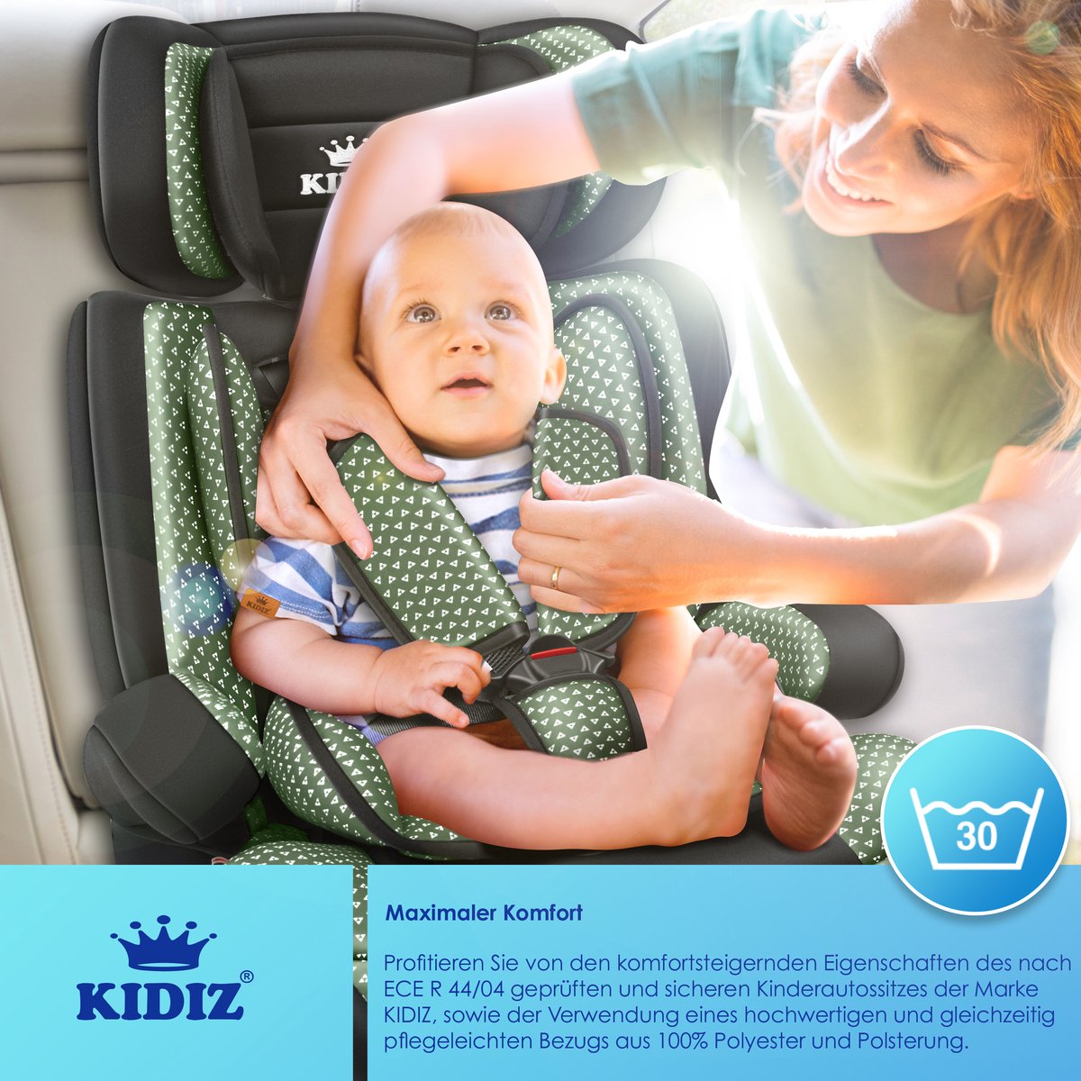 KIDIZ® Autostoeltje - 5-punts veiligheidsgordel - Groen