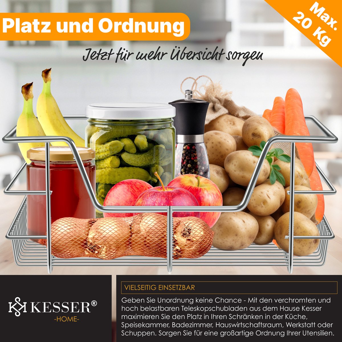 KESSER® Keukenlade - Telescopische lade - 50cm - Zilver