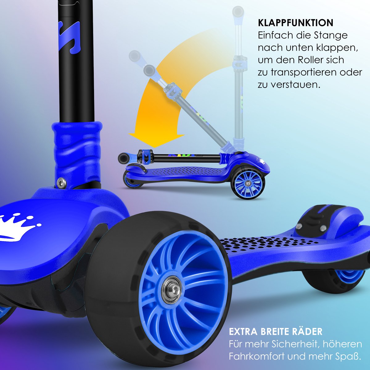 KIDIZ® Kinderstep - Opvouwbaar - Verstelbaar - City Scooter - Blauw •