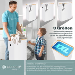 KESSER® Wasmand met Deksel - Opvouwbare Wasbox - Wassorteerder met Uitneembare 3x Waszakken inclusief wasinstructies - Wit, 140 liter