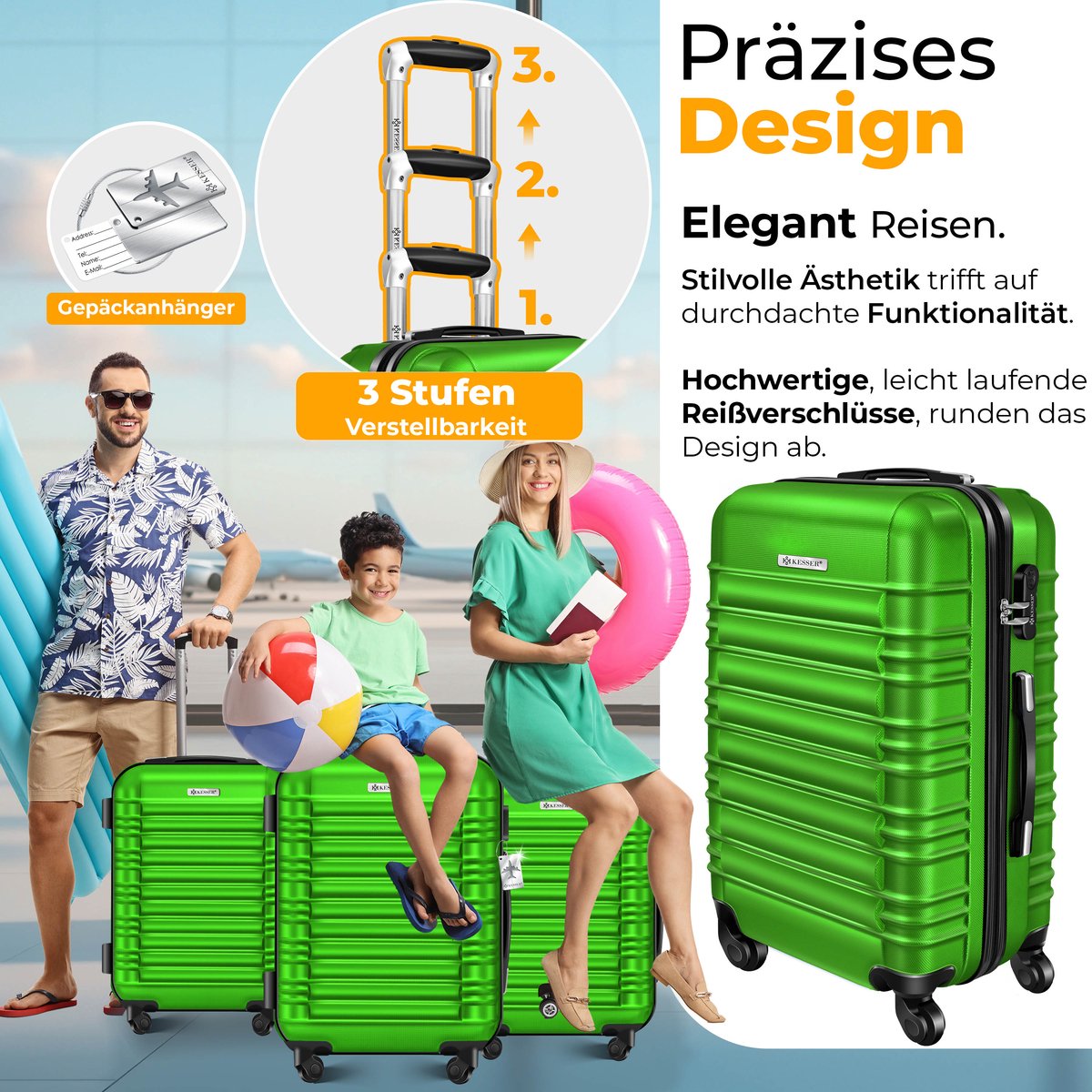 Kofferset - 3 delig - Trolley - Reiskofferset - Groen - KESSER® •