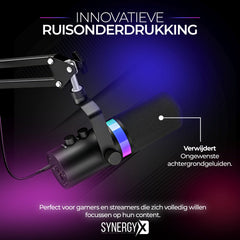 SynergyX SonicFlex Pro ll Microfoon - USB Gaming Microfoon Met Arm XC7 - PC-Gaming - Geschikt voor PC/PS4/PS5 - RGB - Podcast - Gaming - Streaming - Zwart