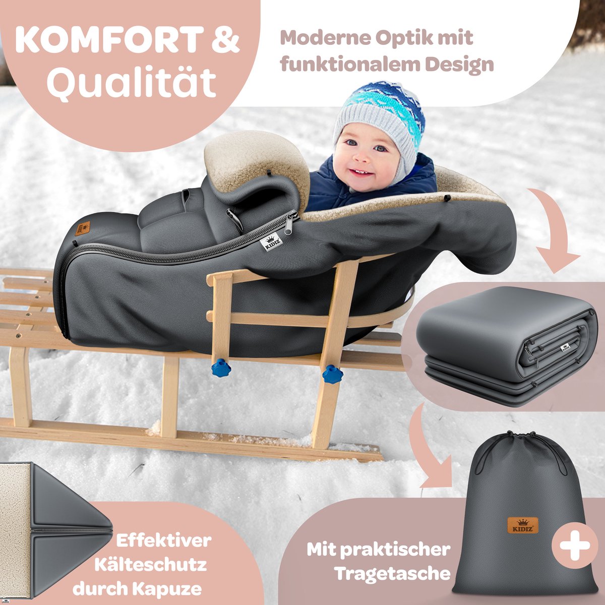 KIDIZ® Voetenzak voor Autostoeltje en Buggy met Ritssluiting - Baby Slaapzak Deken voor Maxi-Cosi & Wandelwagen / Kinderwagen - Antraciet •