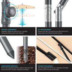 KESSER® Parasol - 200x125 - Verstelbaar - Vierkant - Beige