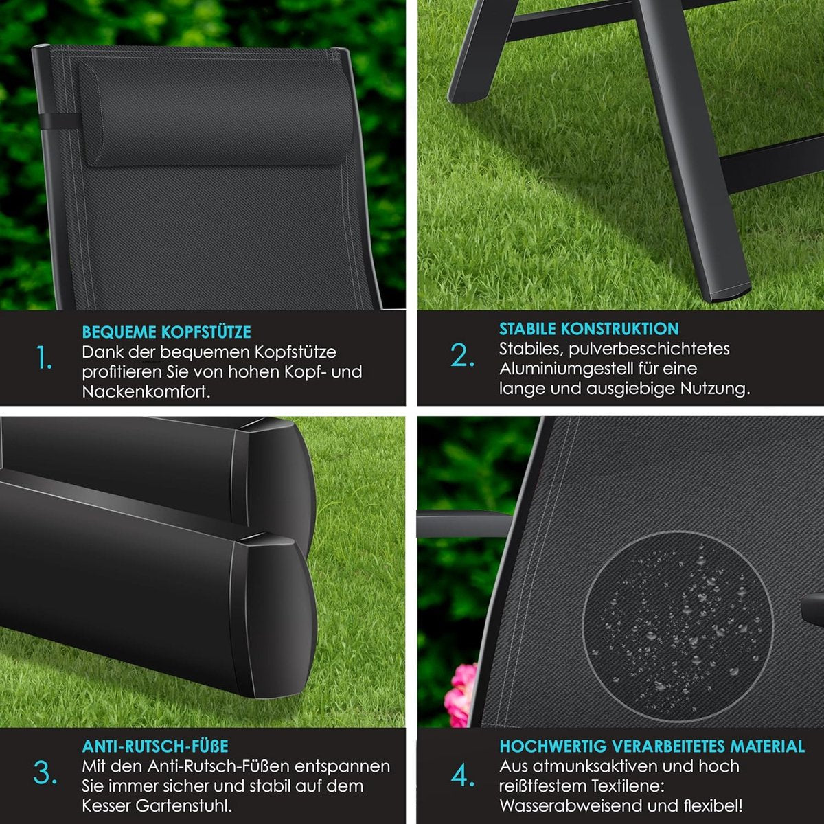 KESSER® Tuinstoel Opklapbaar - Set van 2 - Antislip - Zwart