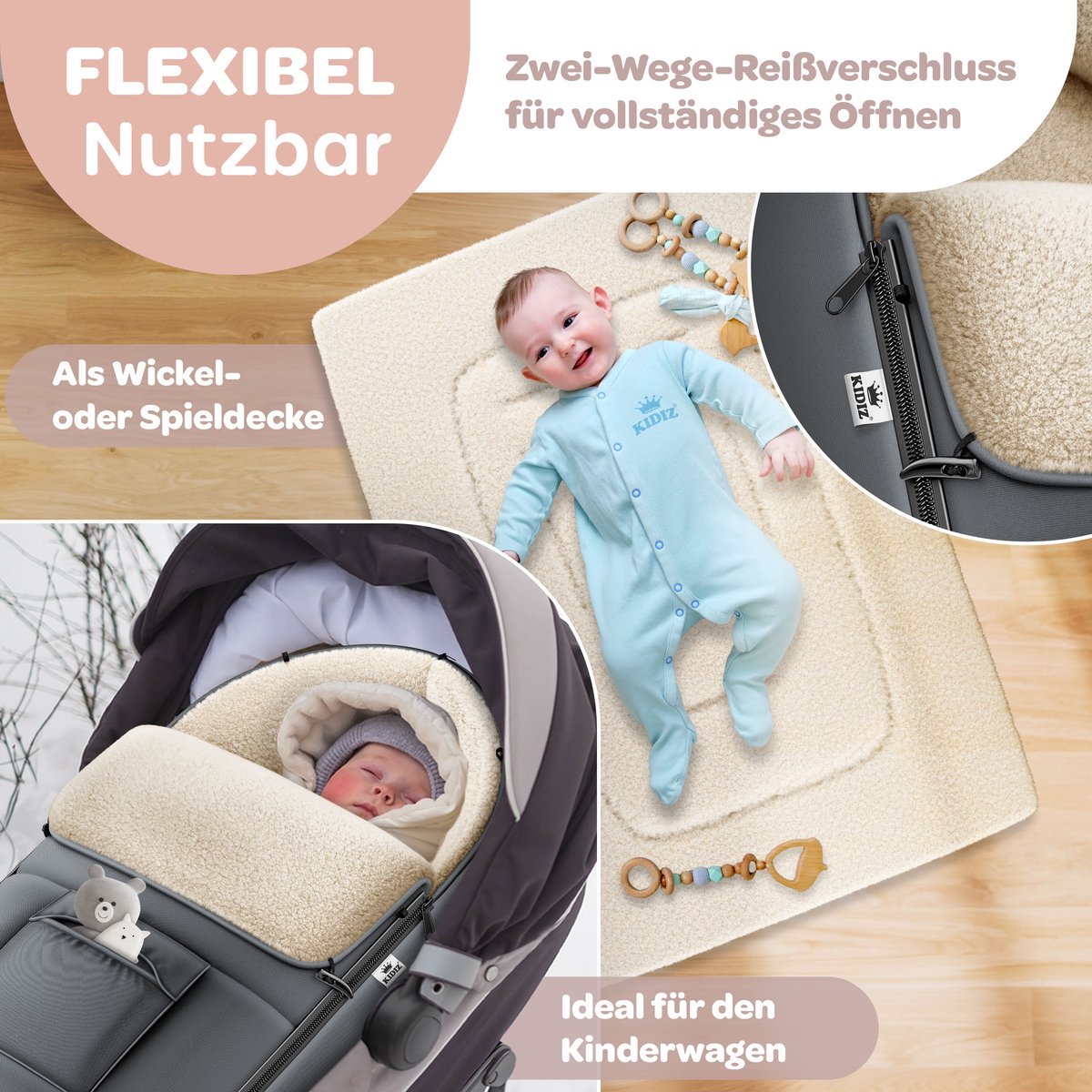 KIDIZ® Voetenzak voor Autostoeltje en Buggy met Ritssluiting - Baby Slaapzak Deken voor Maxi-Cosi & Wandelwagen / Kinderwagen - Antraciet •
