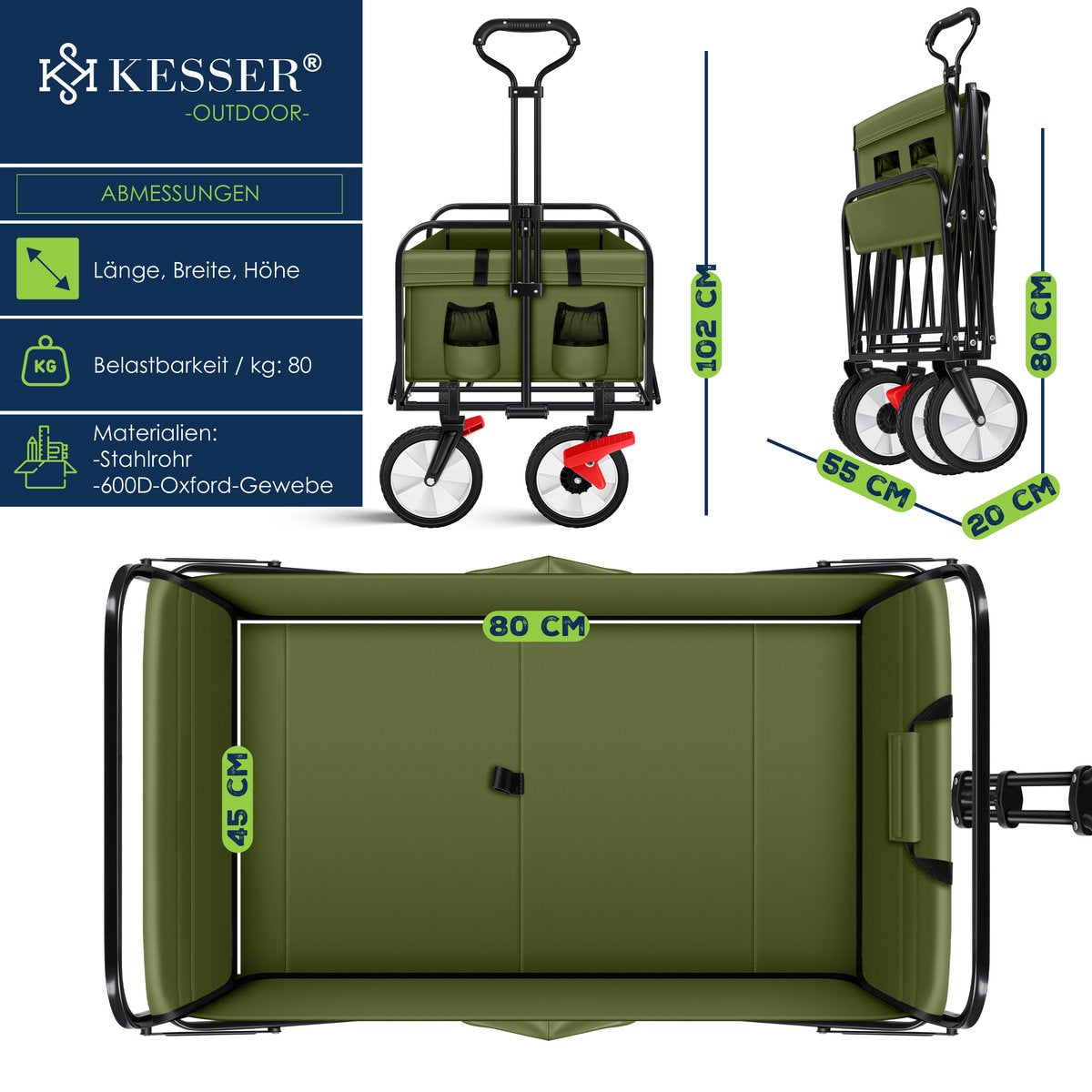 KESSER® Bolderkar - Opvouwbaar - Bolderwagen - Khaki